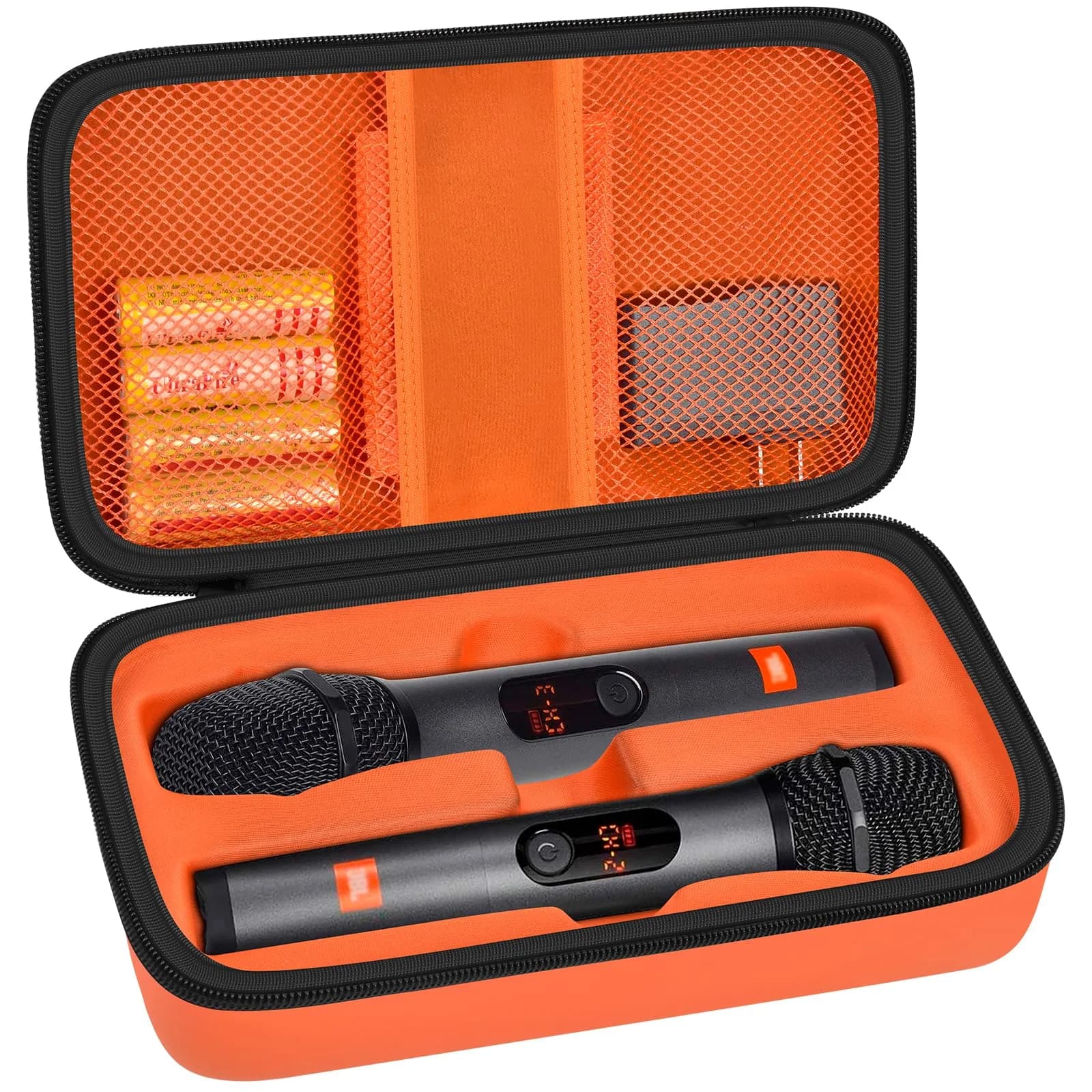 Againmore Wireless Microphone Case for JBL PartyBox Mic & Two Mic System | Orange EVA Hard Shell with Handle - main product image