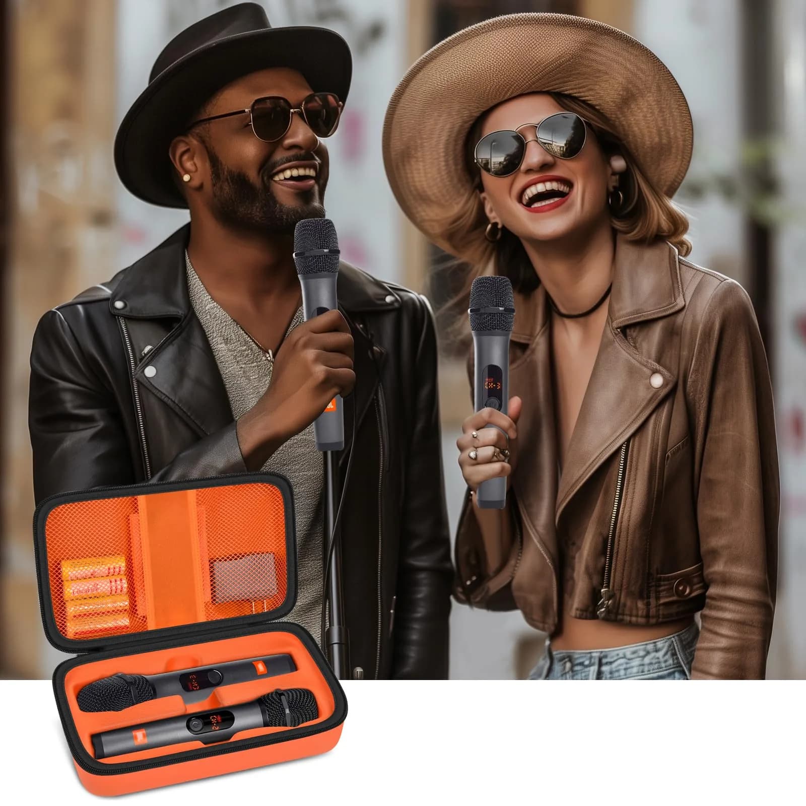 Againmore Wireless Microphone Case for JBL PartyBox Mic & Two Mic System | Orange EVA Hard Shell with Handle - view 6