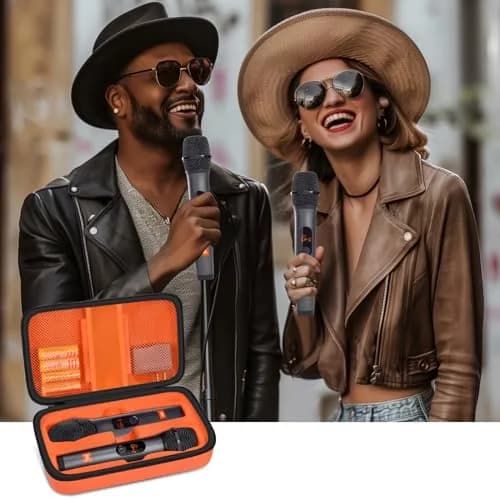 Againmore Wireless Microphone Case for JBL PartyBox Mic & Two Mic System | Orange EVA Hard Shell with Handle thumbnail 6