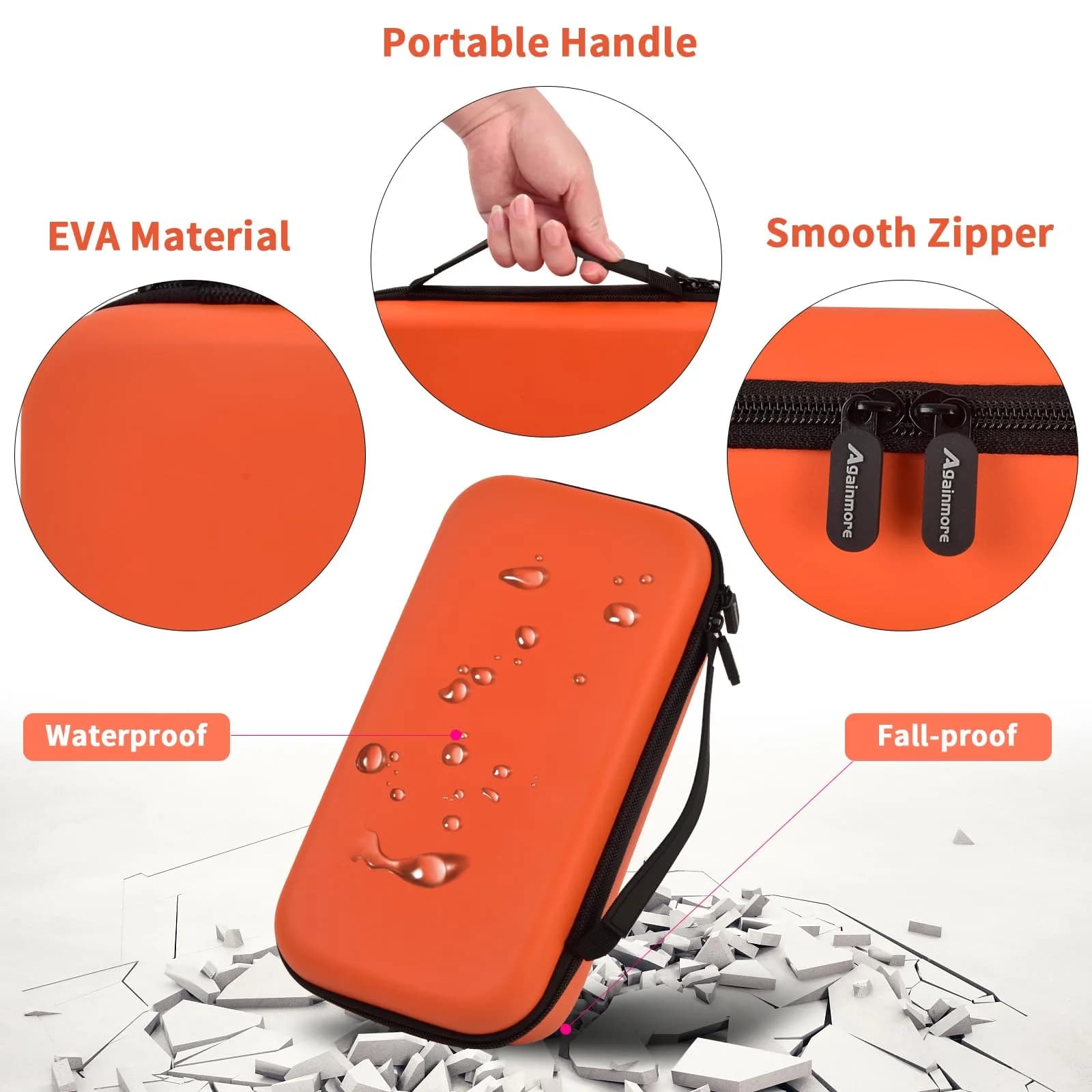 Againmore Wireless Microphone Case for JBL PartyBox Mic & Two Mic System | Orange EVA Hard Shell with Handle - view 3