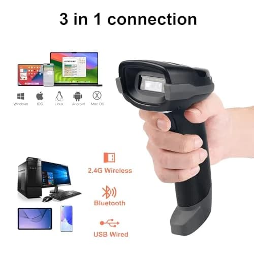 Sumicor Wireless Barcode Scanner Bluetooth 2.4G 3-in-1 1D 2D QR Scanner with Stand 17.02 cm (6.7 in) thumbnail 2