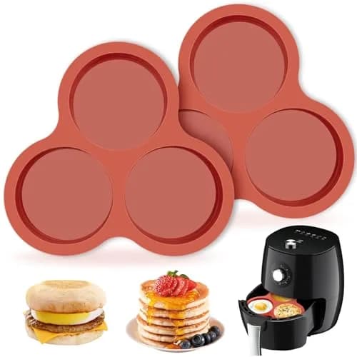 JOERSH Silicone Air Fryer Egg Mold Pan 4 Inch Jumbo 3-Cavity, 2 Pack | Non-Stick & Reusable for Breakfast Sandwiches & Hamburger Buns thumbnail 1