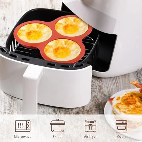 JOERSH Silicone Air Fryer Egg Mold Pan 4 Inch Jumbo 3-Cavity, 2 Pack | Non-Stick & Reusable for Breakfast Sandwiches & Hamburger Buns thumbnail 4