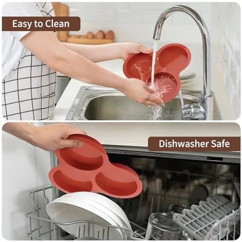 JOERSH Silicone Air Fryer Egg Mold Pan 4 Inch Jumbo 3-Cavity, 2 Pack | Non-Stick & Reusable for Breakfast Sandwiches & Hamburger Buns thumbnail 5