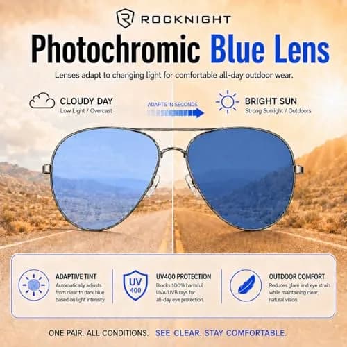 ROCKNIGHT Polarized Aviator Sunglasses Men Women UV400 Metal Frame Driving | Photochromic Lenses thumbnail 4