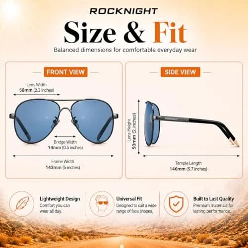 ROCKNIGHT Polarized Aviator Sunglasses Men Women UV400 Metal Frame Driving | Photochromic Lenses thumbnail 5