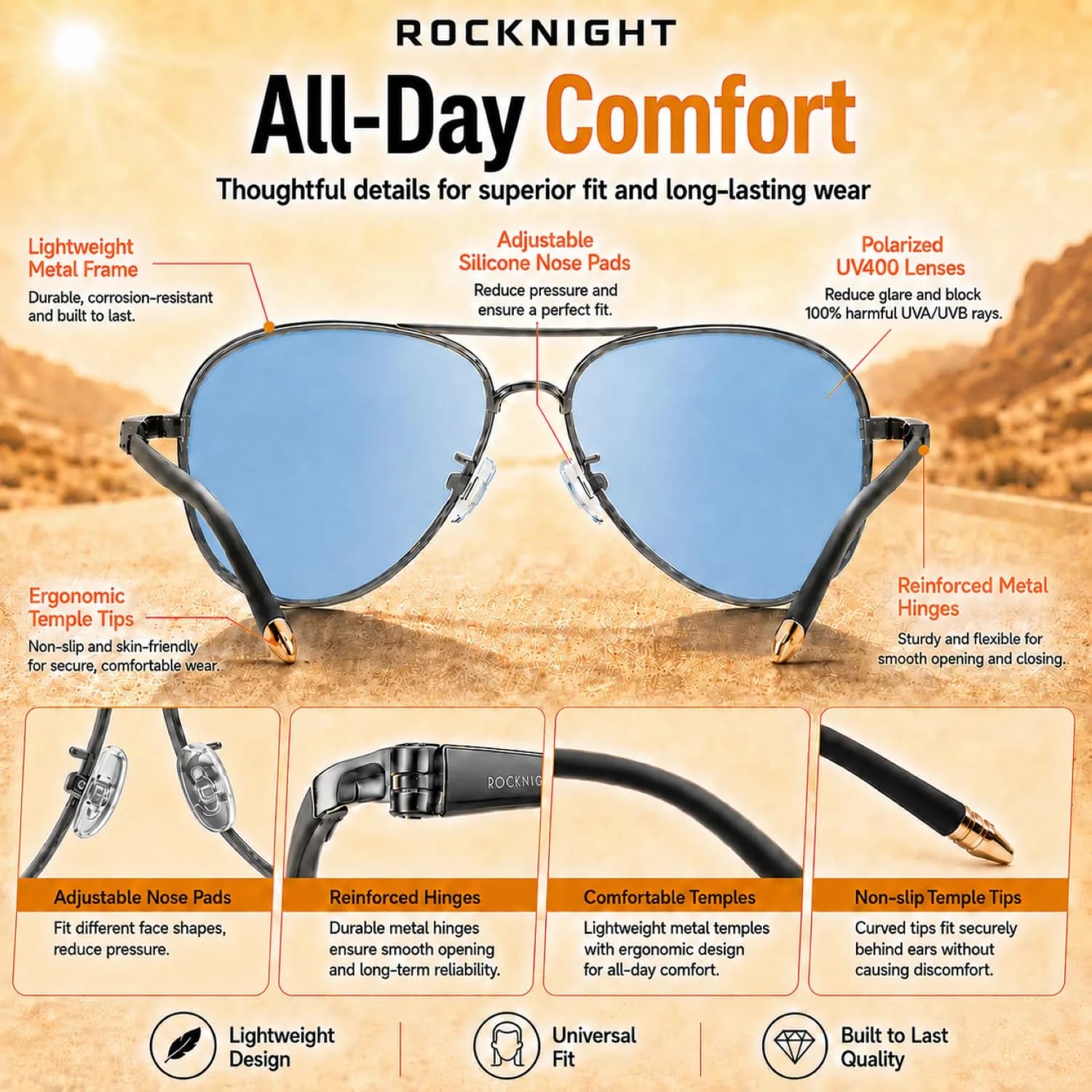 ROCKNIGHT Polarized Aviator Sunglasses Men Women UV400 Metal Frame Driving | Photochromic Lenses - view 6