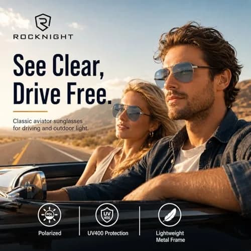 ROCKNIGHT Polarized Aviator Sunglasses Men Women UV400 Metal Frame Driving | Photochromic Lenses thumbnail 2