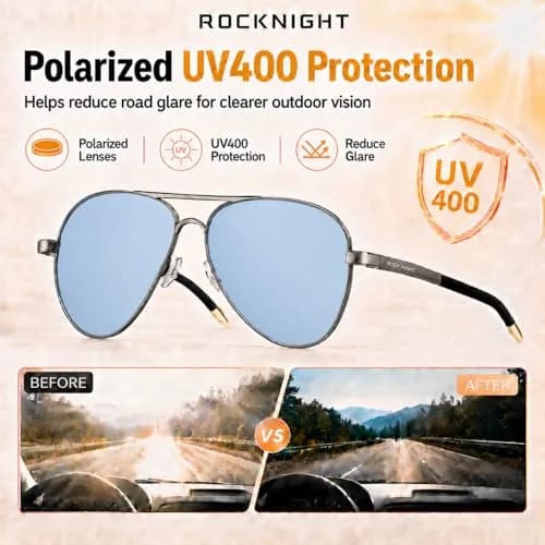 ROCKNIGHT Polarized Aviator Sunglasses Men Women UV400 Metal Frame Driving | Photochromic Lenses thumbnail 3