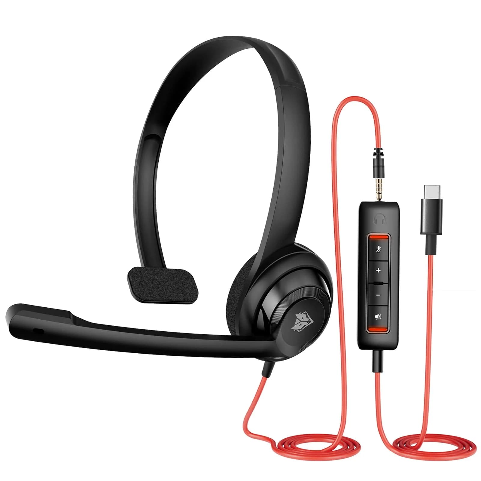 NUBWO HW02 Headset with Microphone | USB C & 3.5mm, Inline Mute & Volume Control, Lightweight (60g), for PC & Mobile