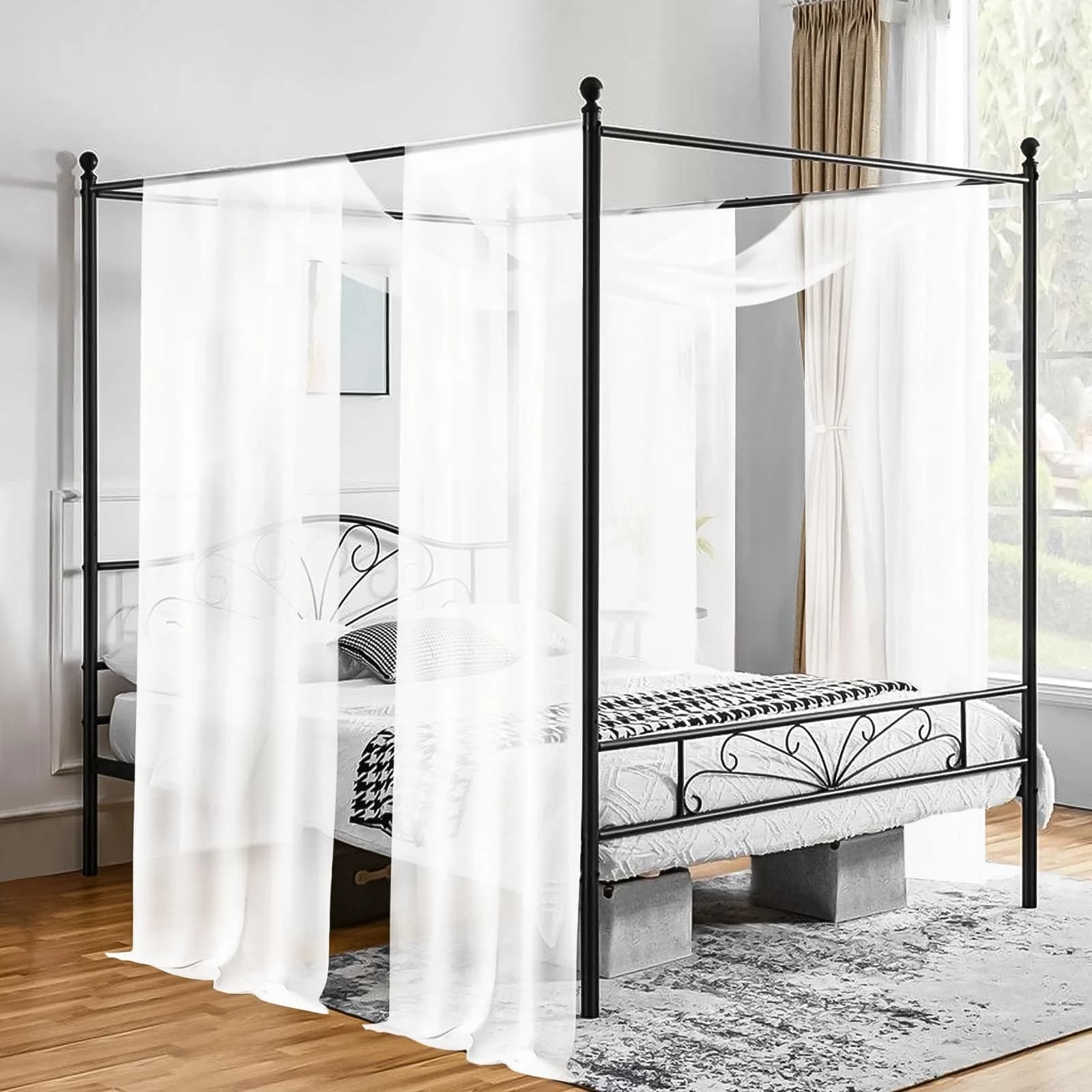 Showgeous Sheer Bed Canopy Curtains White 37.4" x 228" | Romantic Bedroom Decor