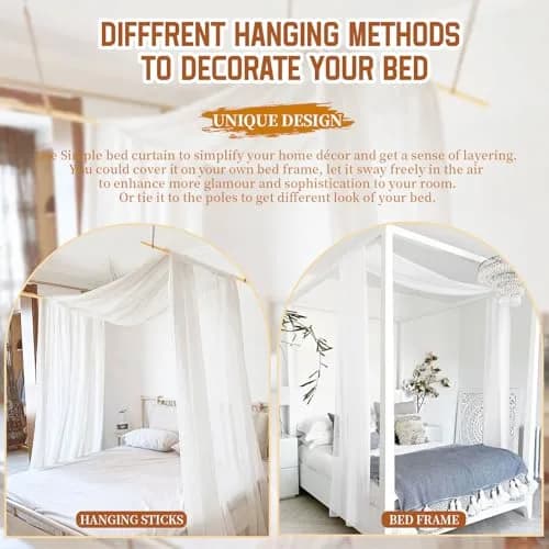 Showgeous Sheer Bed Canopy Curtains White 37.4" x 228" | Romantic Bedroom Decor thumbnail 4