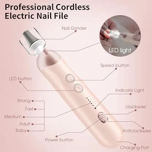 Hoxida Professional Cordless Electric Nail Drill Set with 9 Bits & 100 Sanding Bands | Rechargeable 20,000 RPM thumbnail 6