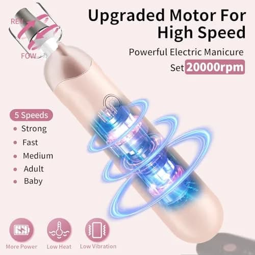 Hoxida Professional Cordless Electric Nail Drill Set with 9 Bits & 100 Sanding Bands | Rechargeable 20,000 RPM thumbnail 2