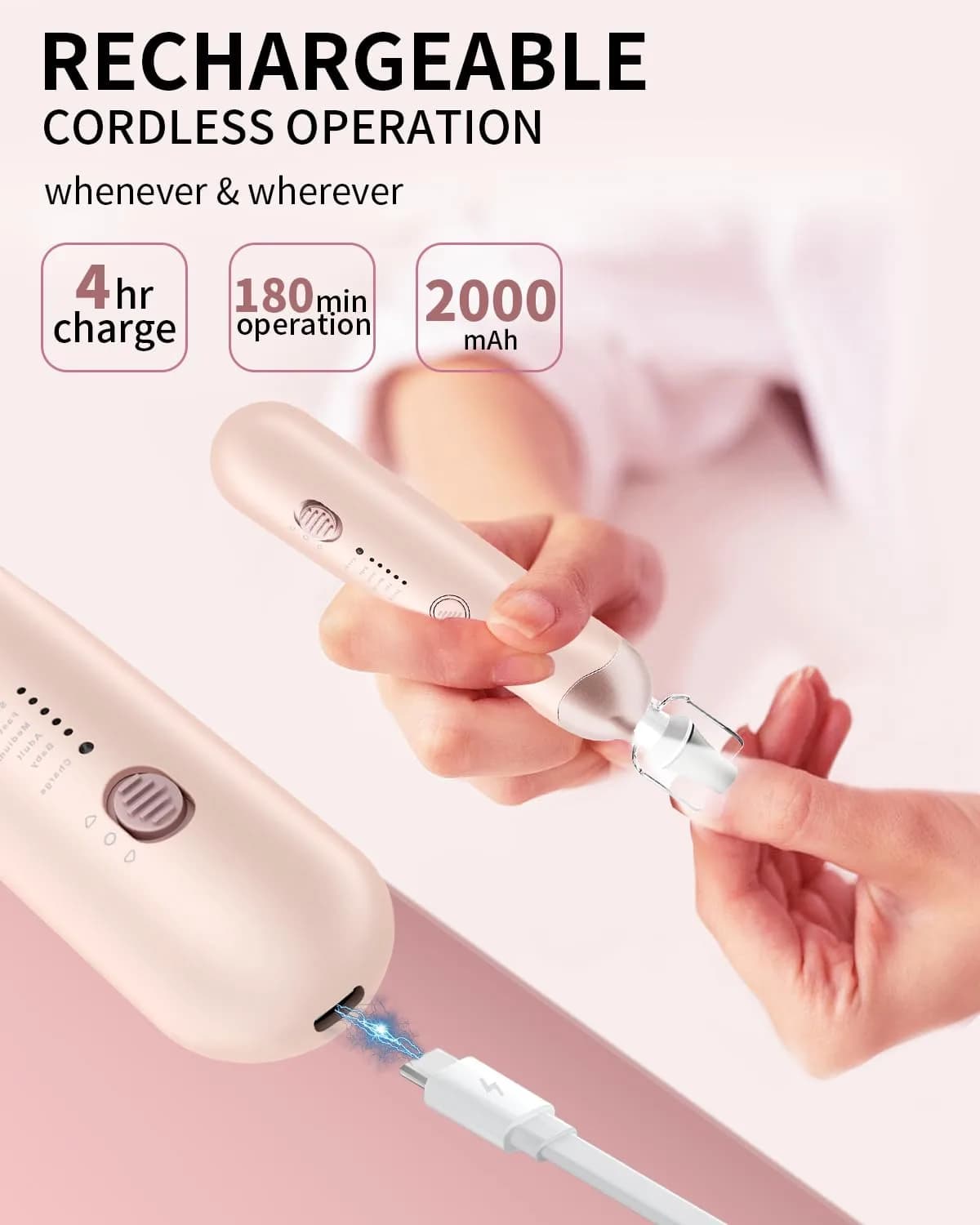 Hoxida Professional Cordless Electric Nail Drill Set with 9 Bits & 100 Sanding Bands | Rechargeable 20,000 RPM - view 3