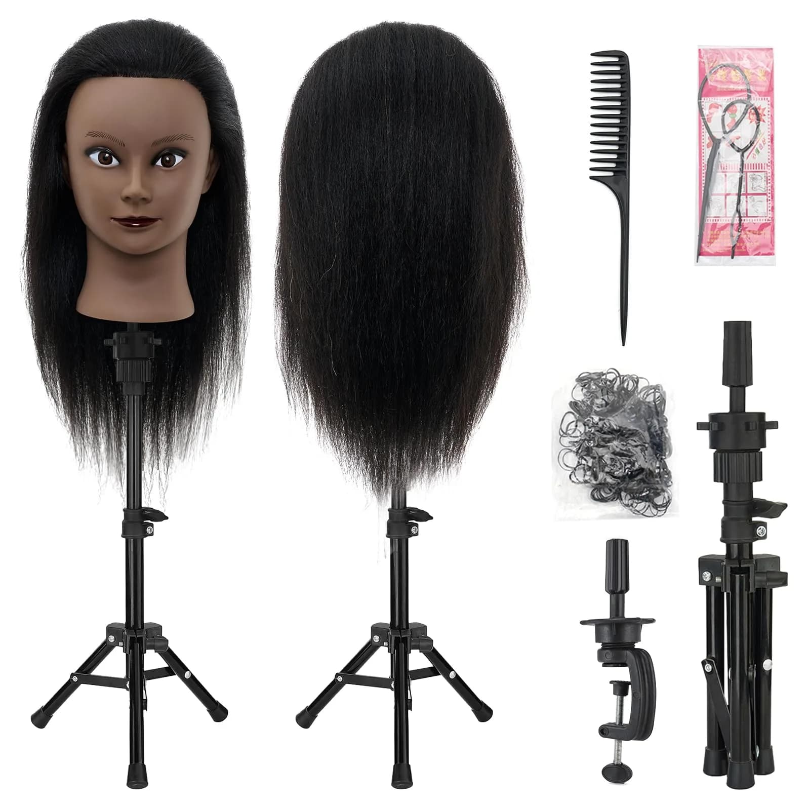 Neverland Beauty & Health 14-16 Inch Human Hair Mannequin Head with Stand & Clamp for Cosmetology Practice