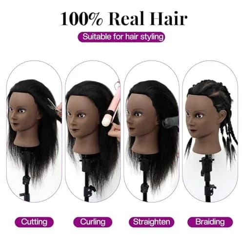 Neverland Beauty & Health 14-16 Inch Human Hair Mannequin Head with Stand & Clamp for Cosmetology Practice thumbnail 3