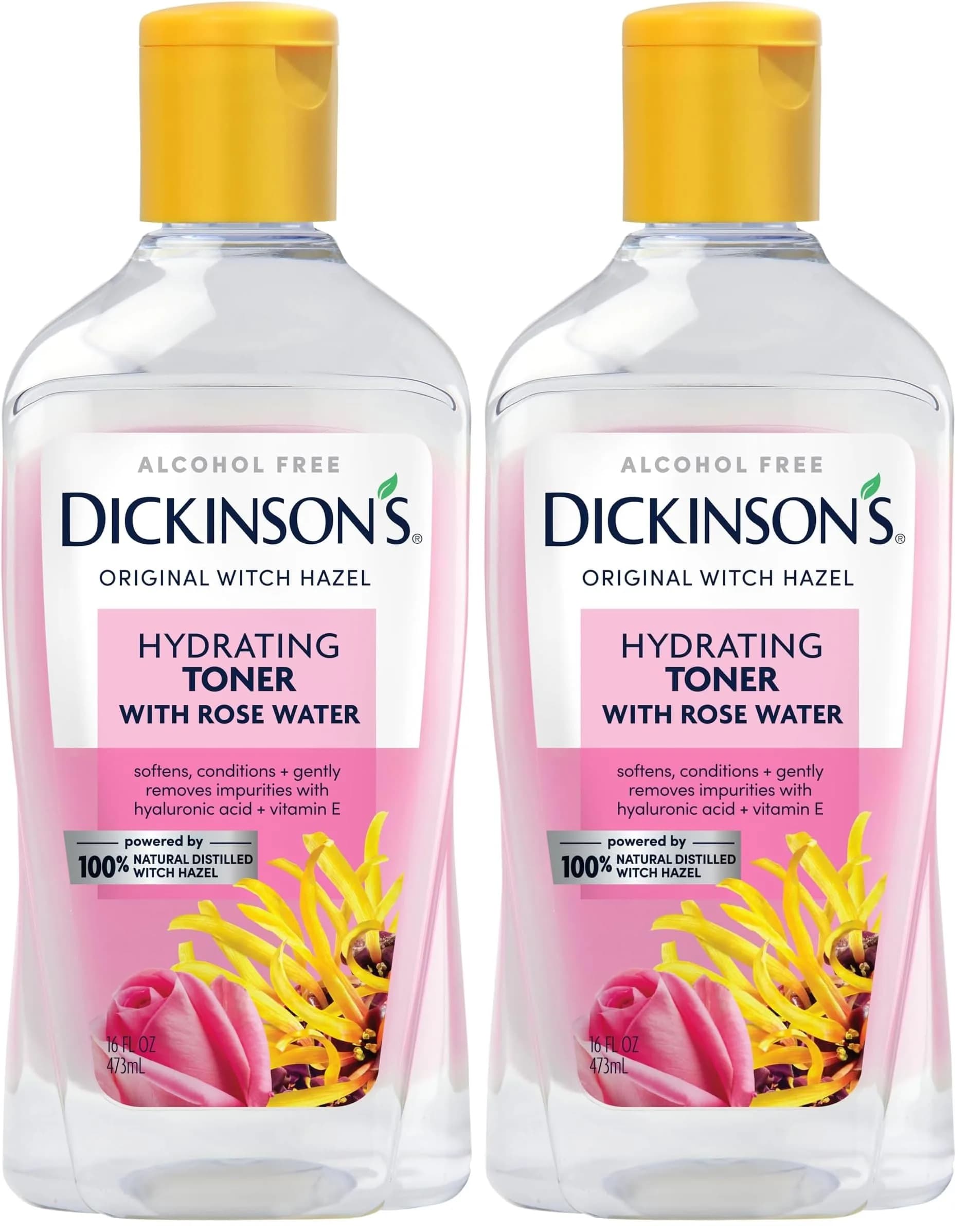 Dickinson's Witch Hazel Hydrating Toner Rosewater 16 Fl Oz | Alcohol-Free, 98% Natural Formula for Sensitive Skin — 16 Fl Oz