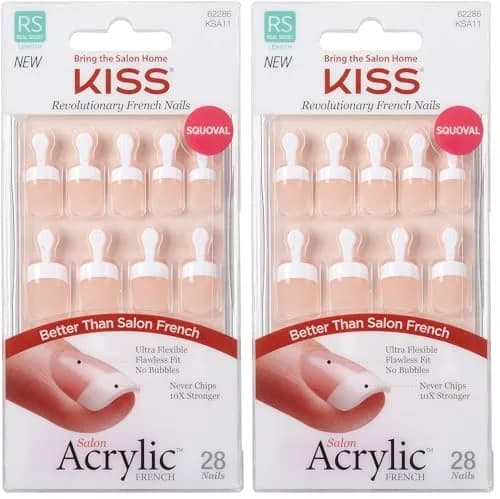 KISS Salon Acrylic Press-On Nails 'Power Play' Real Short Squoval Shape (Pack of 2) | French Design, 56 Nails Total thumbnail 1