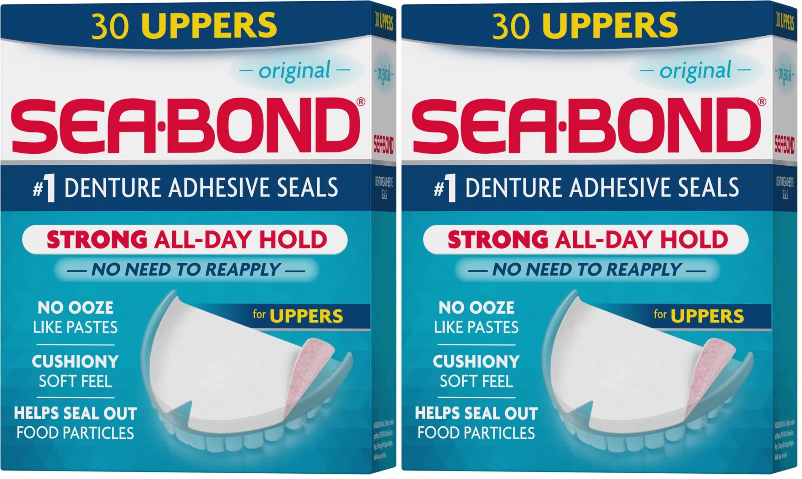 Sea-Bond Uppers Denture Adhesive Seals, Original Flavor, Zinc-Free, 30 Count (Pack of 2) - main product image