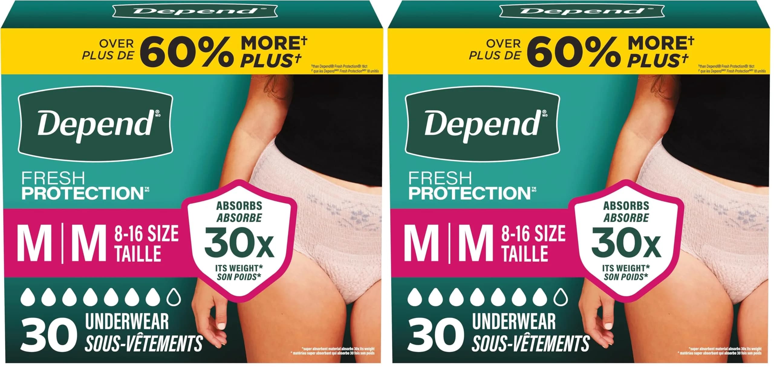 Depend Fresh Protection Incontinence Underwear for Women Medium Blush 60 Count | Maximum Absorbency - main product image