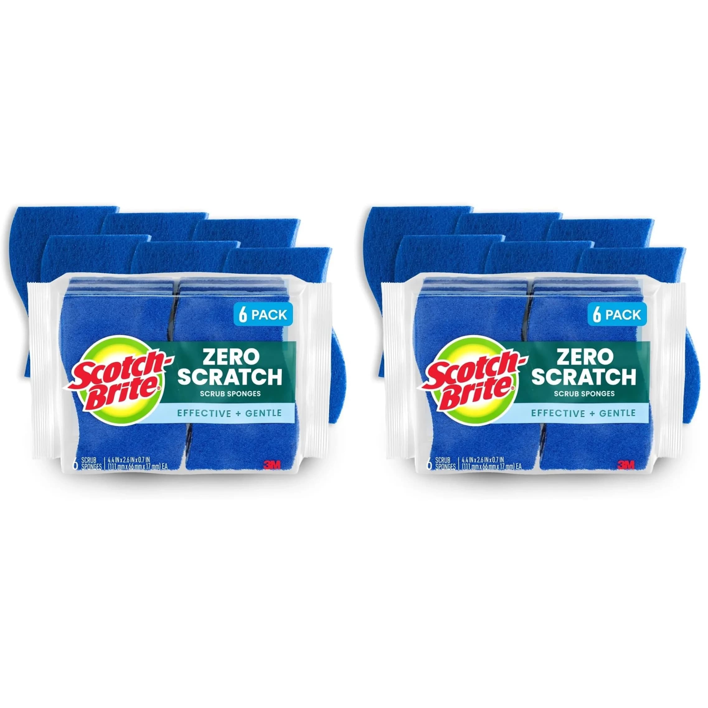 Scotch-Brite Zero Scratch Scrub Sponge, 12 Count (Pack of 2) | Cleans 3x Faster