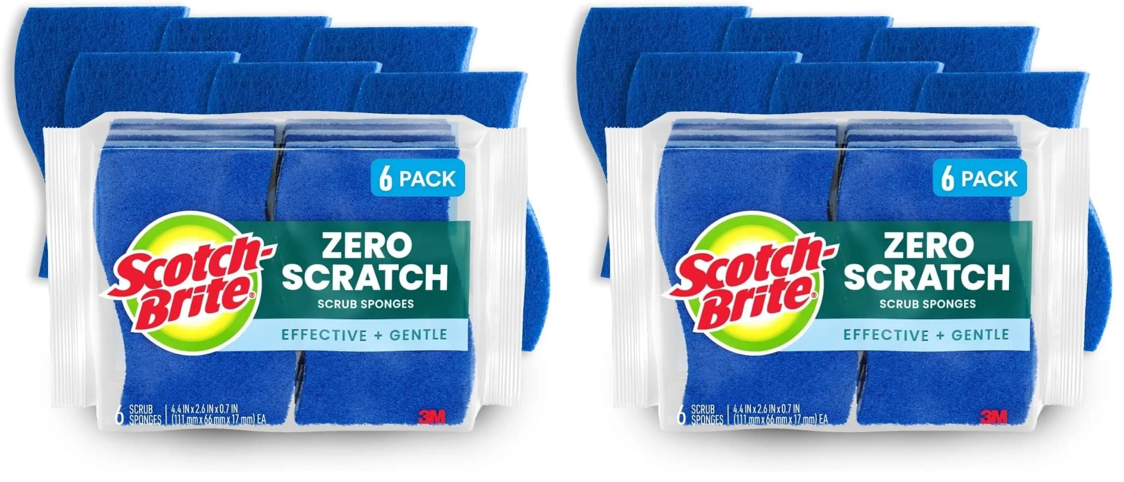 Scotch-Brite Zero Scratch Scrub Sponge, 12 Count (Pack of 2) | Cleans 3x Faster