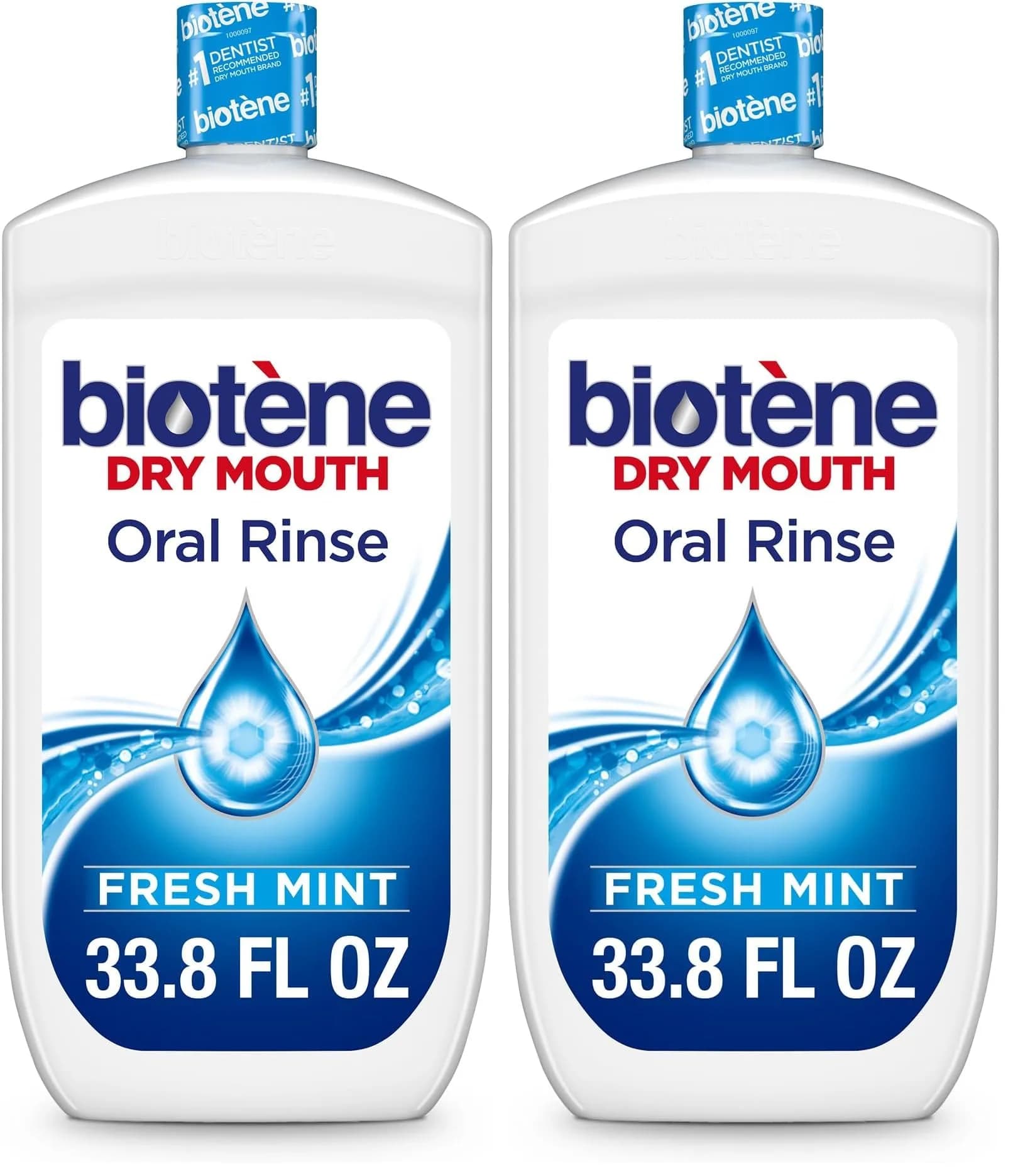 Biotène Oral Rinse Mouthwash for Dry Mouth, Fresh Mint - 2 x 33.8 fl oz (67.6 fl oz Total) | Soothes & Lubricates for 4 Hours