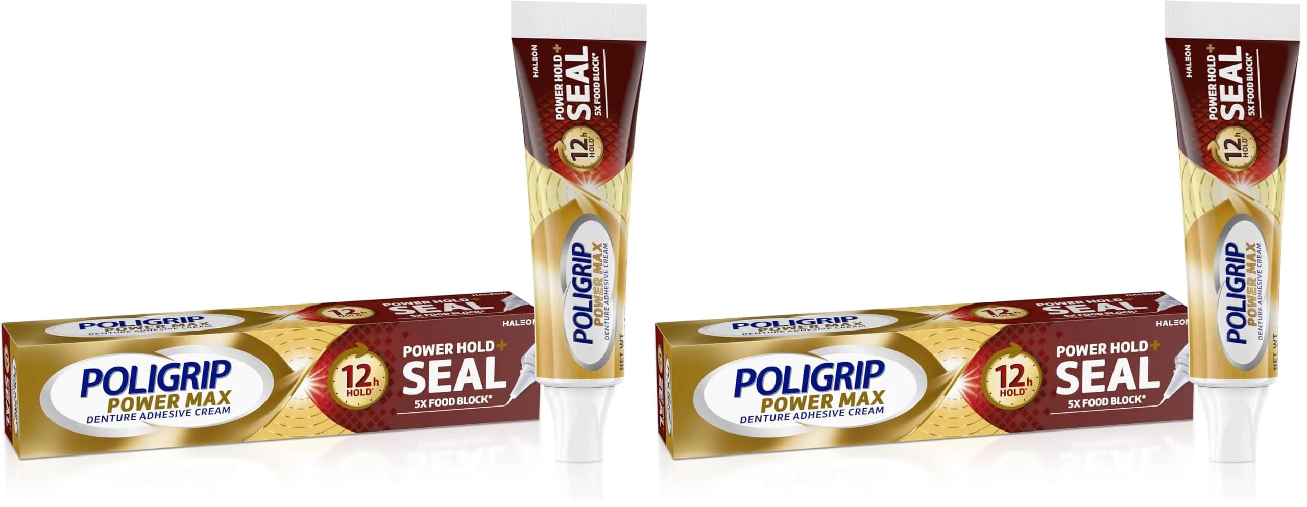 Super Poli-Grip Power Max Denture Adhesive Cream, 4.4 oz (125 g) Pack of 2 | Strongest Hold & Food Seal - main product image