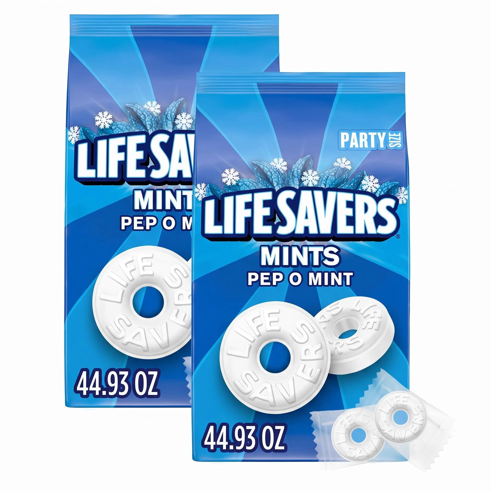 Life Savers Pep-O-Mint Hard Candy Individually Wrapped, Party Size Bulk Bag 1.63 kg (2.8 LB) — Fresh Breath Mint — White