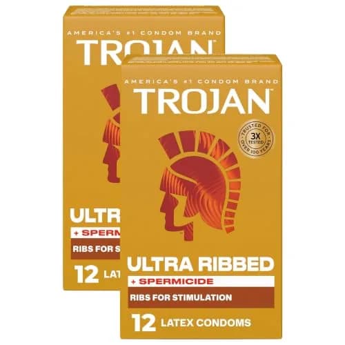 TROJAN Stimulations Ultra Ribbed Spermicidal Condoms 12 Count | Deep Ribbed for Enhanced Stimulation thumbnail 1