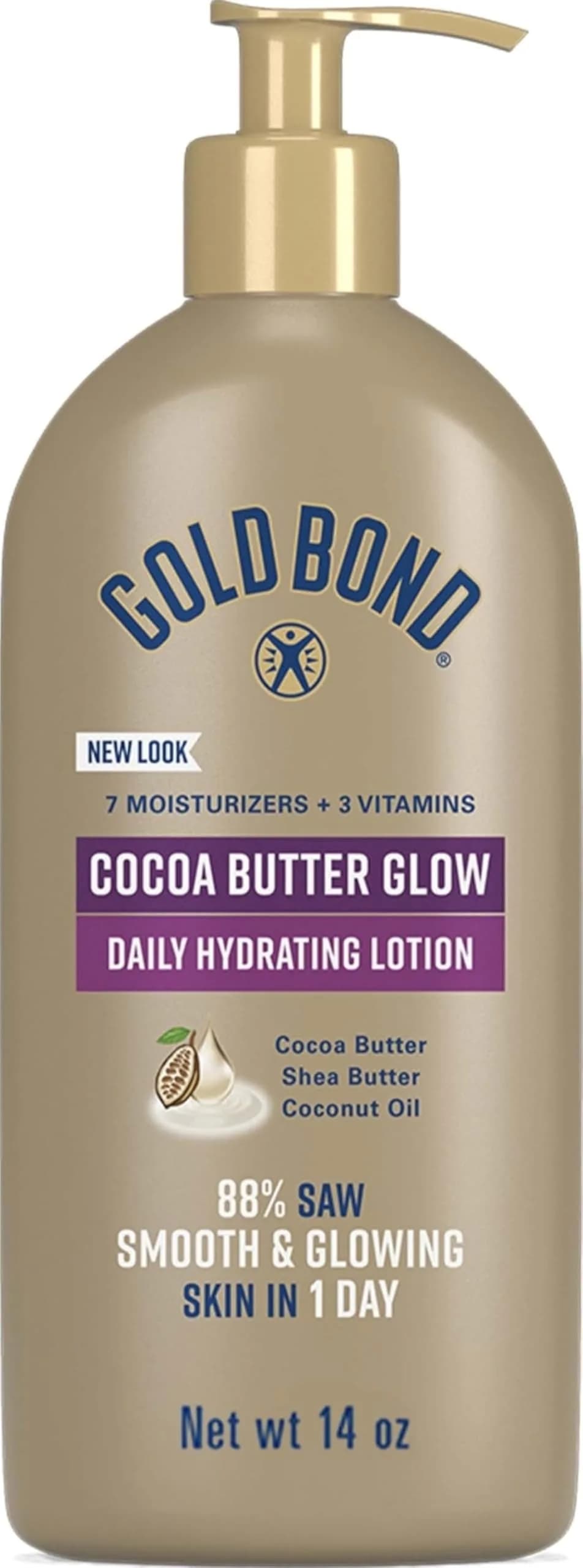 Gold Bond Cocoa Butter Glow Daily Hydrating Lotion 400ml (14 oz) | Exfoliates, Hydrates, and Locks Moisture for Dry Skin — Pack of 2