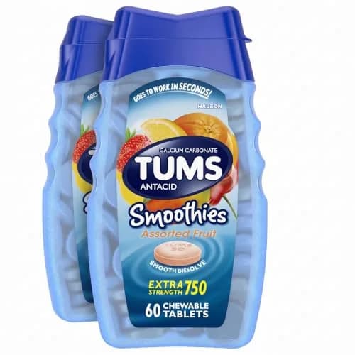 TUMS Smoothies Extra Strength Antacid Chewable Tablets 60 Count | Fast Heartburn Relief Assorted Fruit thumbnail 1