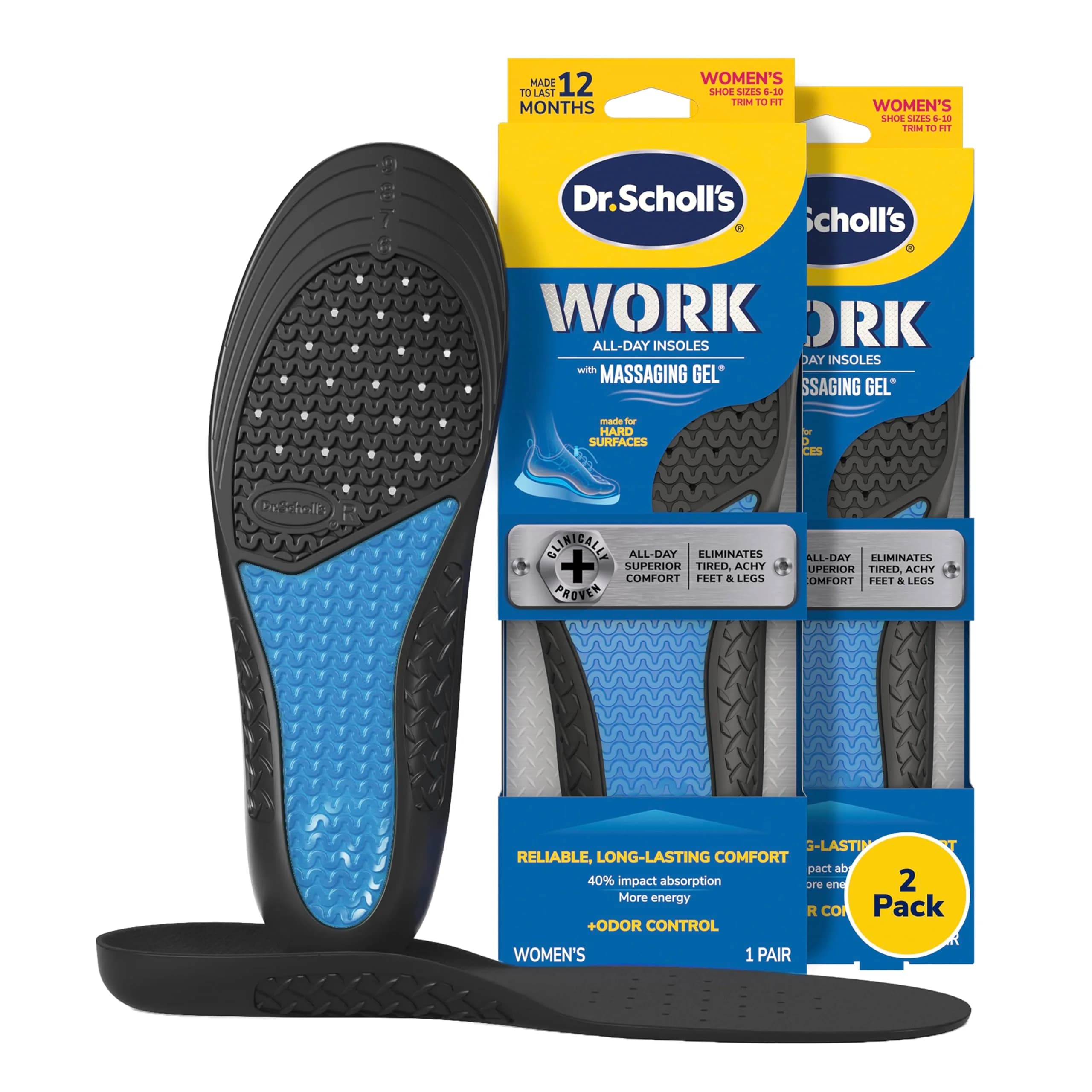 Dr. Scholl's Superior Comfort Insoles for Women | Massaging Gel | All-Day Work | Pack of 2 | Trim to Fit - main product image