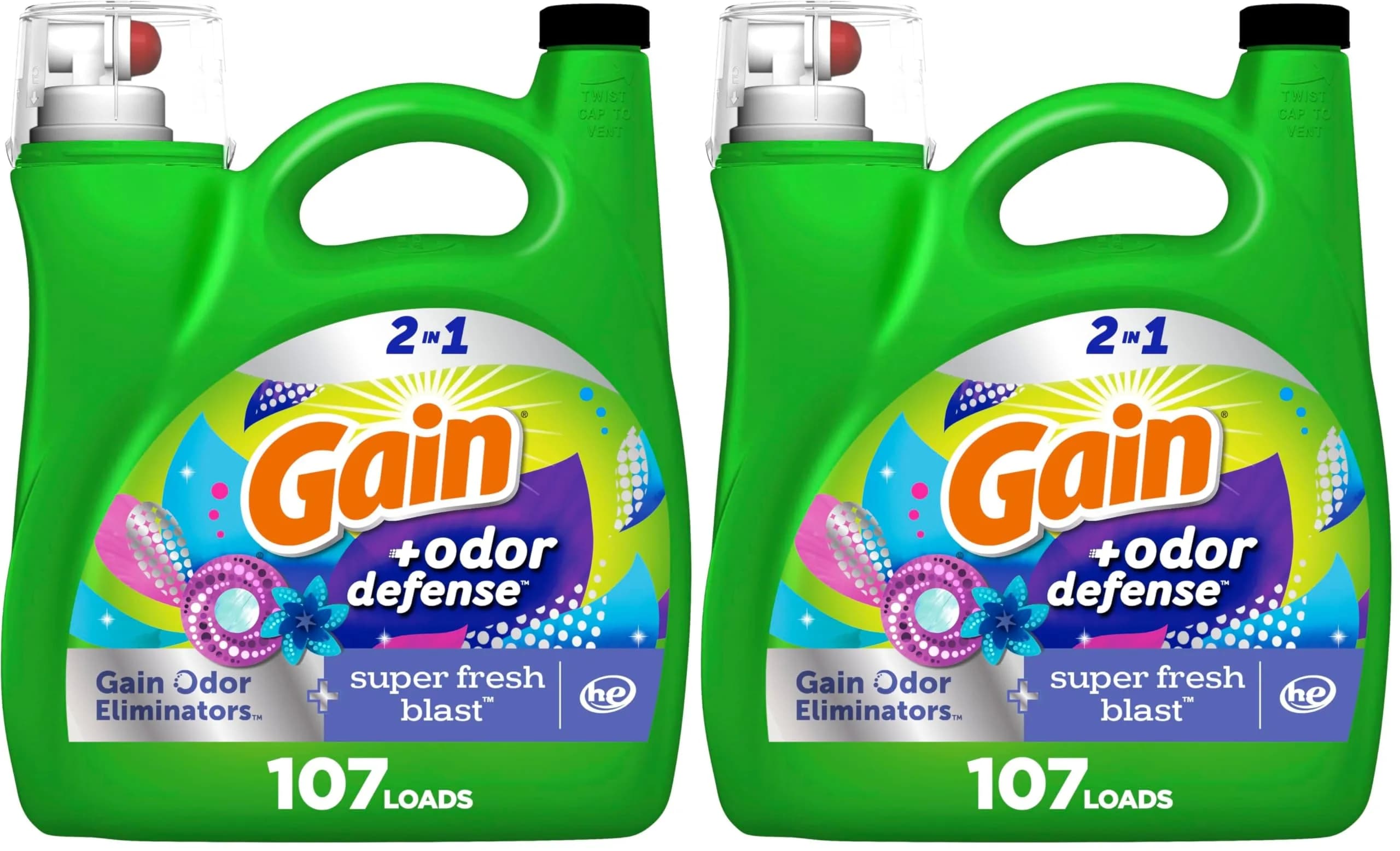 Gain Odor Defense Liquid Laundry Detergent Super Fresh Blast 308 fl oz (154 fl oz Pack of 2) | Fights Odor & Lasts