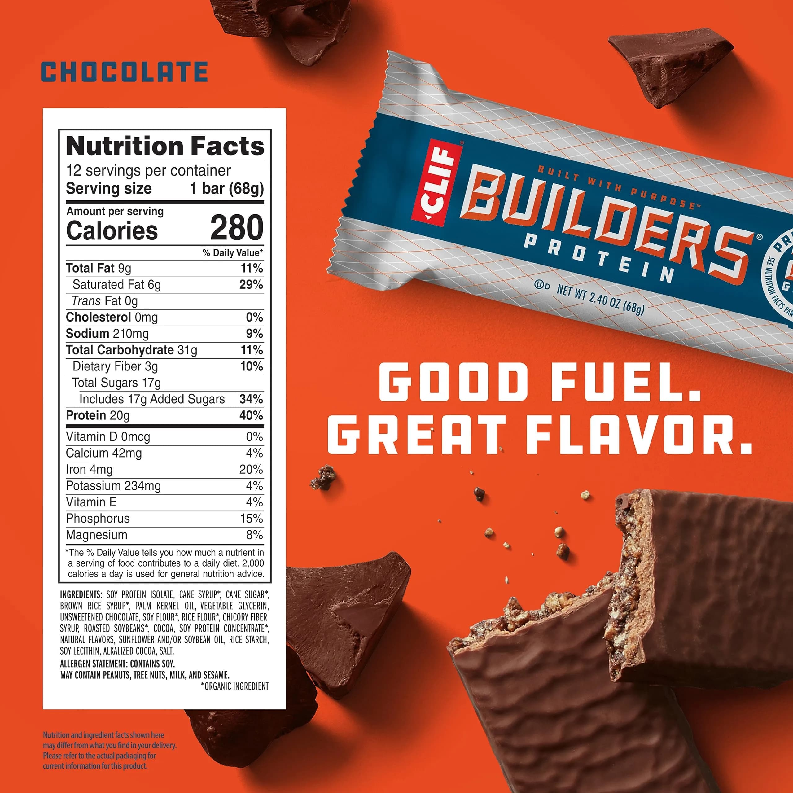 CLIF BUILDERS Chocolate Protein Bars - 20g Plant Based Protein - Gluten Free - 2.4 oz. (Pack of 24) - view 6
