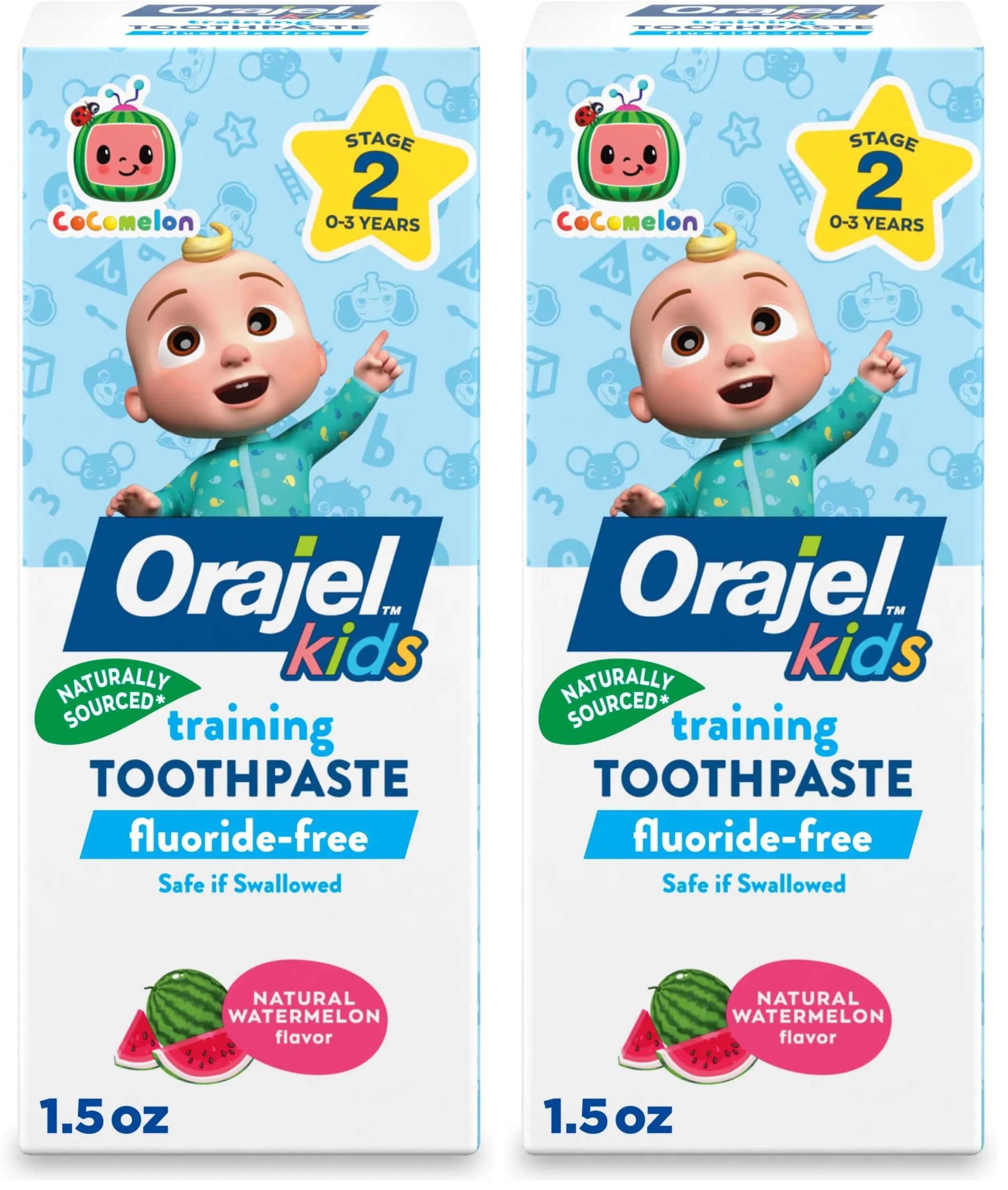 Orajel Kids CoComelon Training Fluoride-Free Toothpaste, Natural Berry Flavour, 1.5 oz Tube, Pack of 2 - main product image