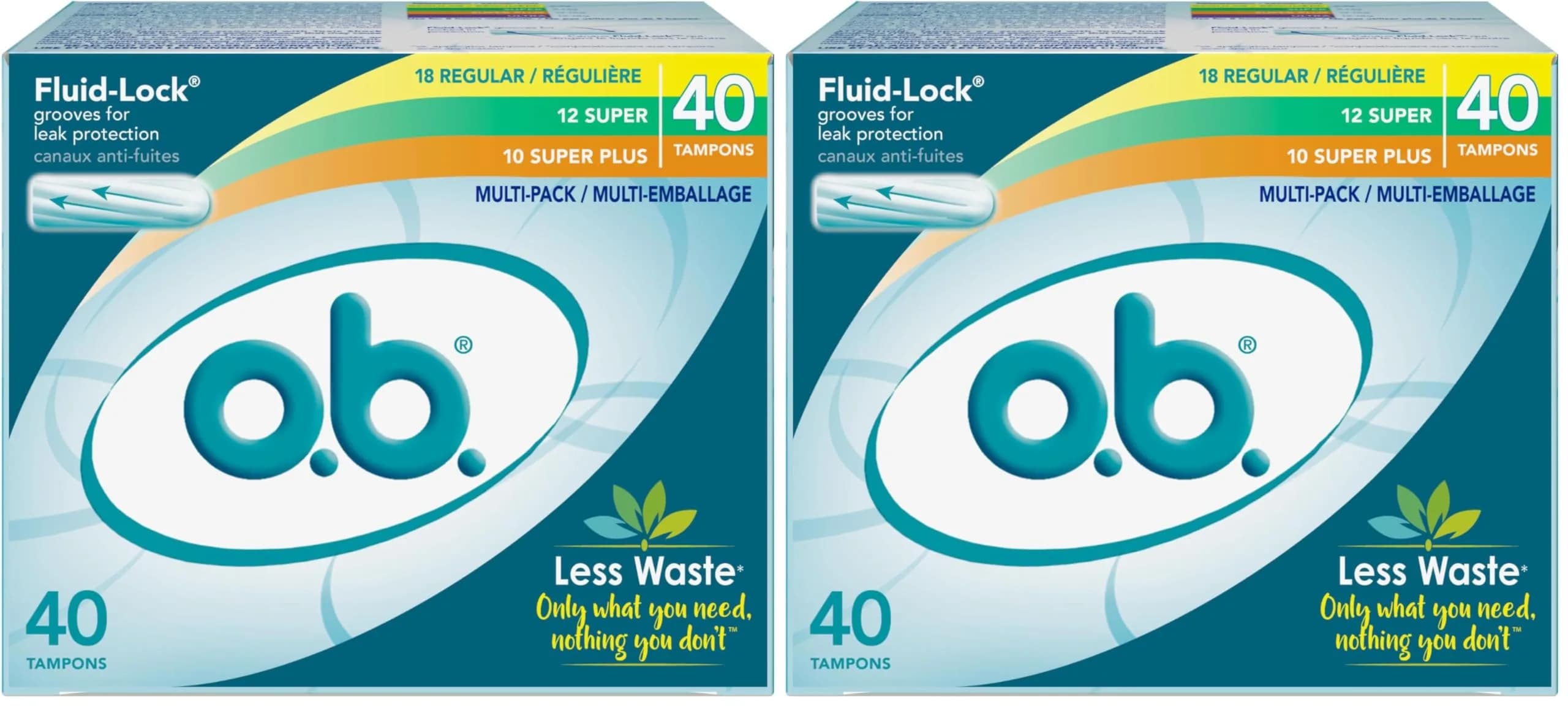 o.b. Unscented No-Applicator Tampons Multipack - Regular/Super/Super Plus, 40 Count (Pack of 2) - main product image