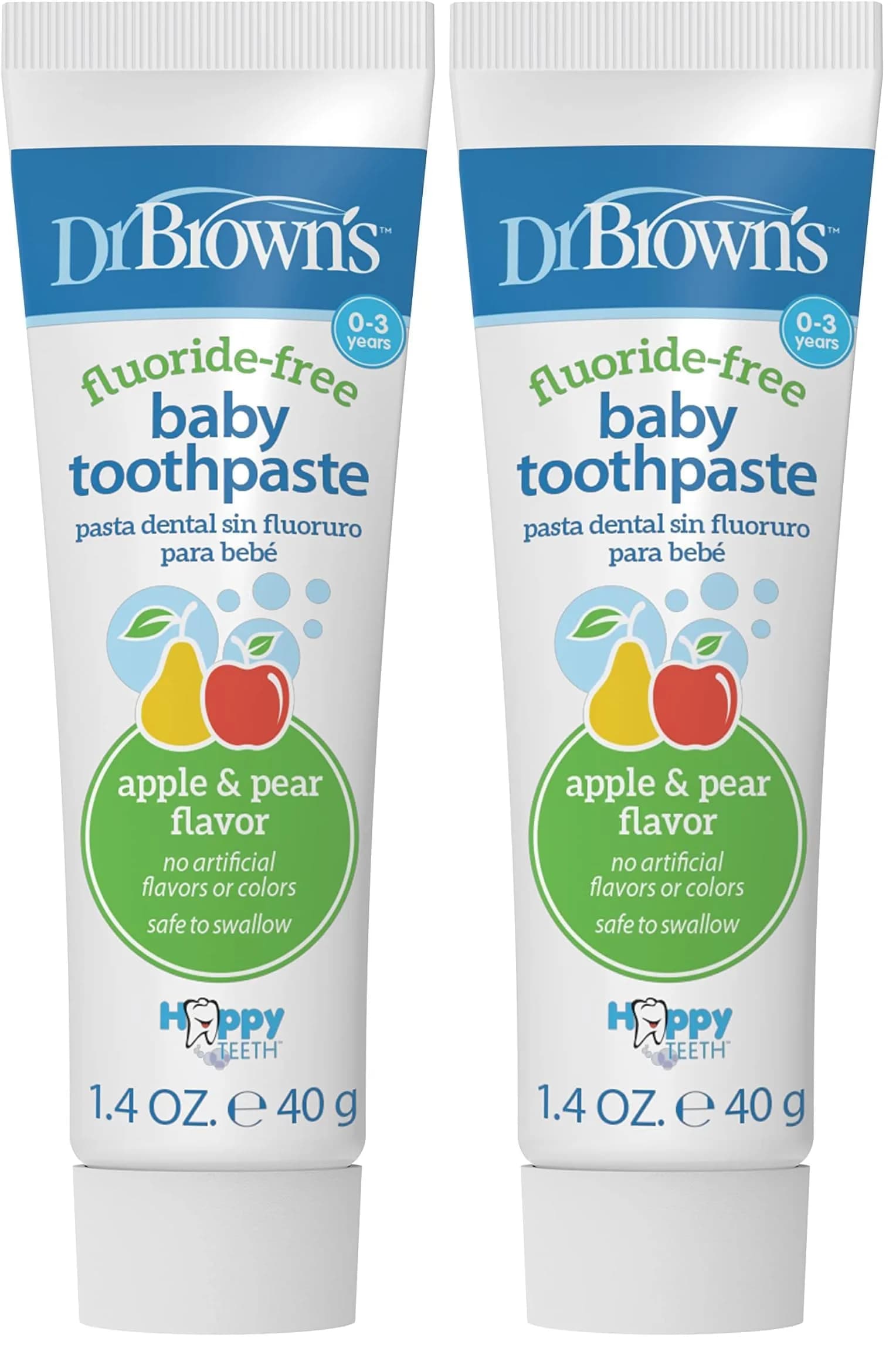 Dr. Brown's Fluoride-Free Baby Toothpaste 40g | Infant & Toddler Oral Care, Apple Pear, 2-Pack — Apple Pear