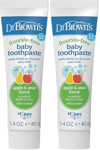 Dr. Brown's Fluoride-Free Baby Toothpaste 40g | Infant & Toddler Oral Care, Apple Pear, 2-Pack thumbnail 1
