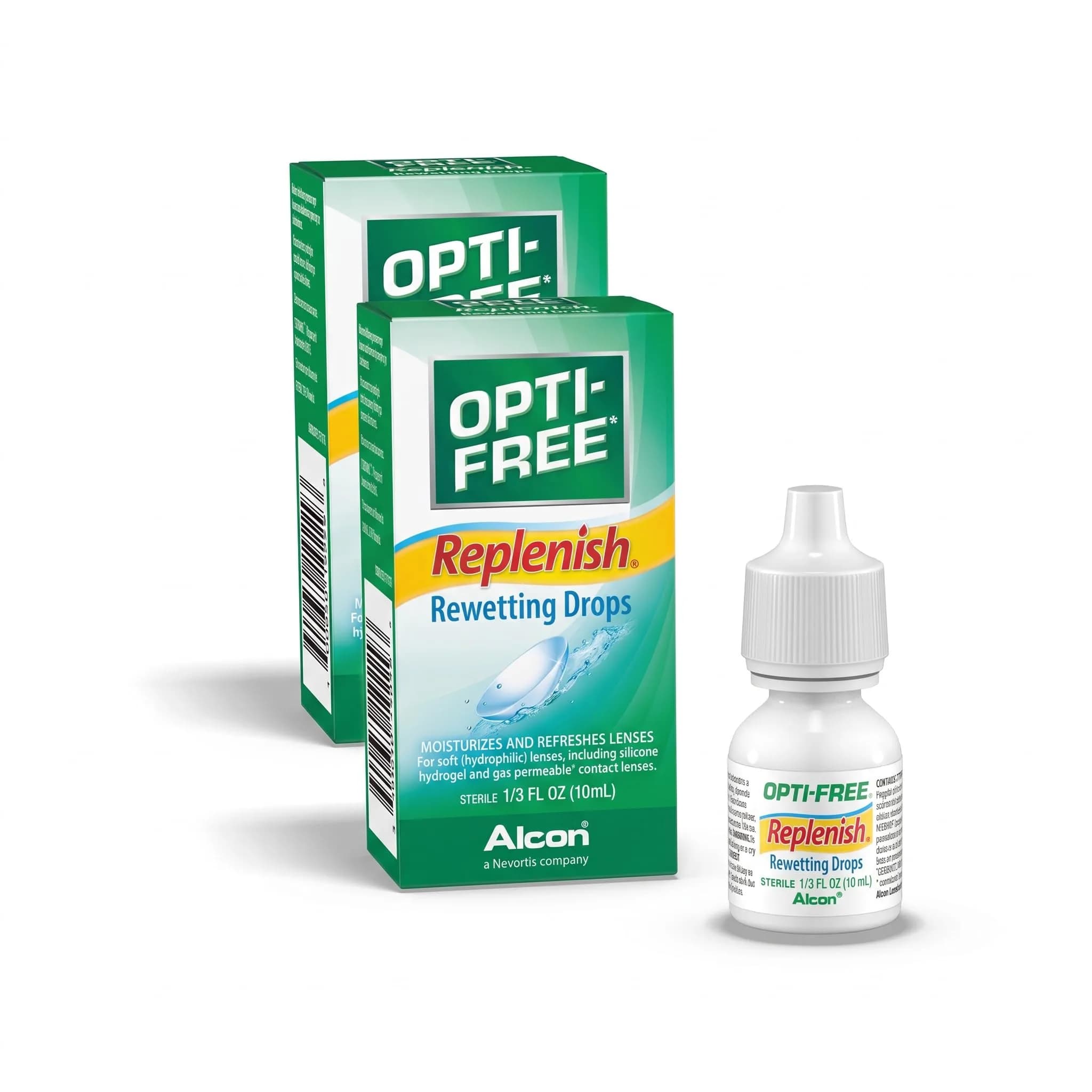 Opti-Free Replenish Rewetting Drops 0.33 Fl Oz | Moisturizes & Prevents Protein Buildup for Contact Lenses — Clear
