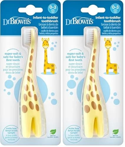 Dr. Brown's Infant-to-Toddler Training Toothbrush Soft Giraffe 2-Pack | BPA-Free for Ages 0-3 Years thumbnail 1