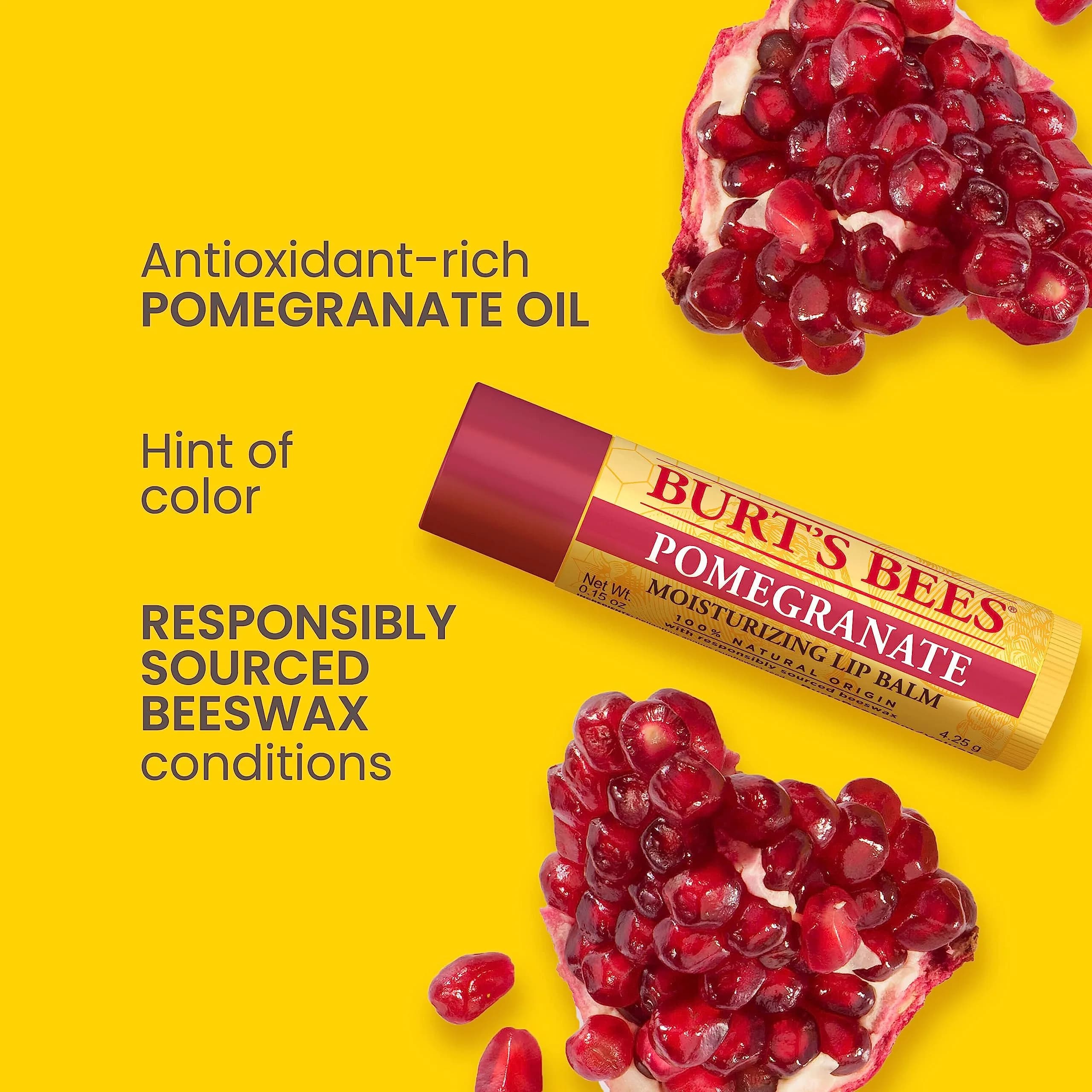 Burt's Bees Pomegranate Tint-Free Lip Balm 0.15 oz (0.44 ml) | Natural Conditioning Lip Treatment - view 2