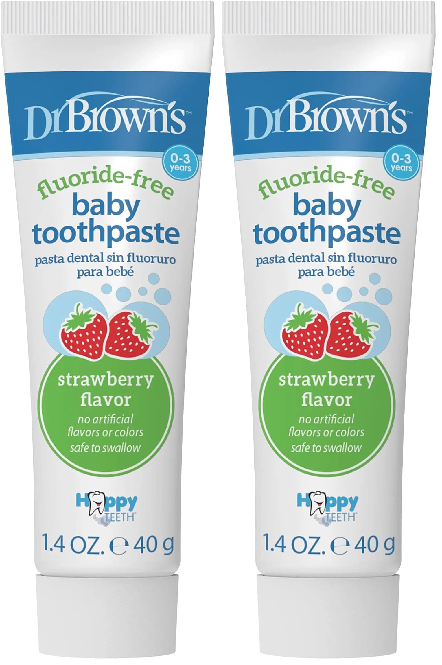 Dr. Brown's Fluoride-Free Baby Toothpaste 40g | Strawberry Flavor, 2-Pack, Safe for 0-3 Years