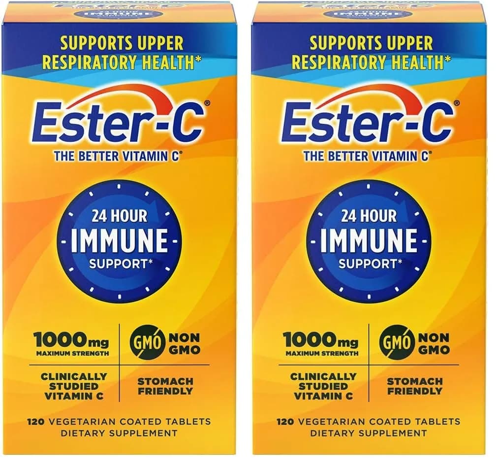 Ester-C Vitamin C 1000 mg Coated Tablets, Immune System Booster, Stomach-Friendly Supplement, 240 Count (Pack of 2) | Immune Support for 24 Hours — Caplet