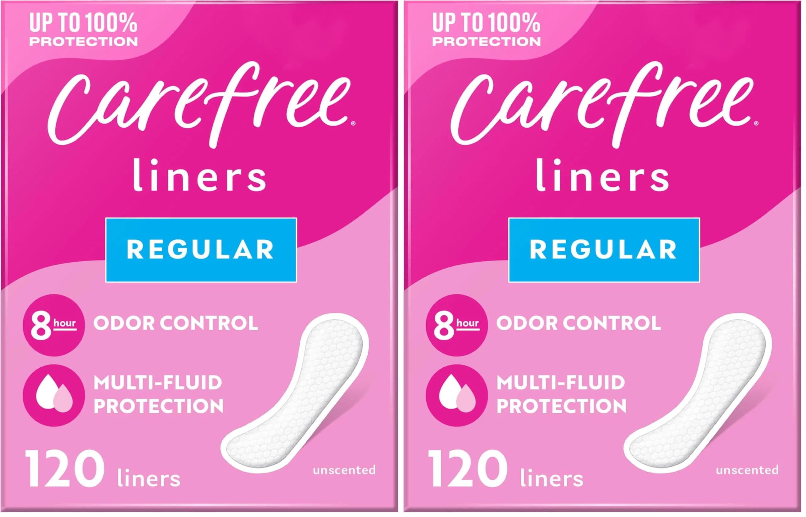 Carefree Regular Unscented Panty Liners 240 Count (120ct Pack of 2) | All-Day Freshness & Odor Control - main product image