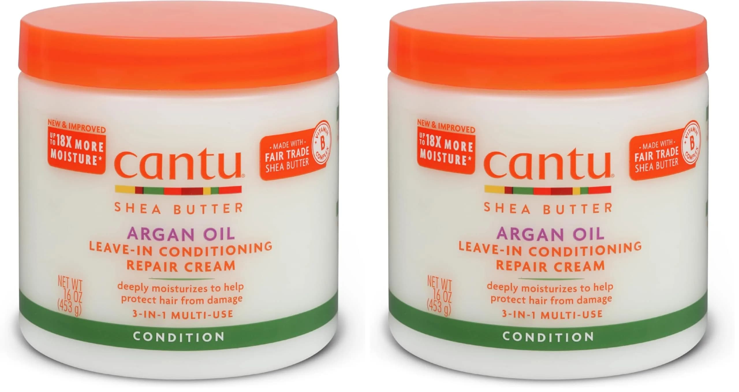 Cantu Leave-In Conditioning Repair Cream 16 oz (473ml) | Pack of 2 | Argan Oil Infused for Damaged Hair - main product image