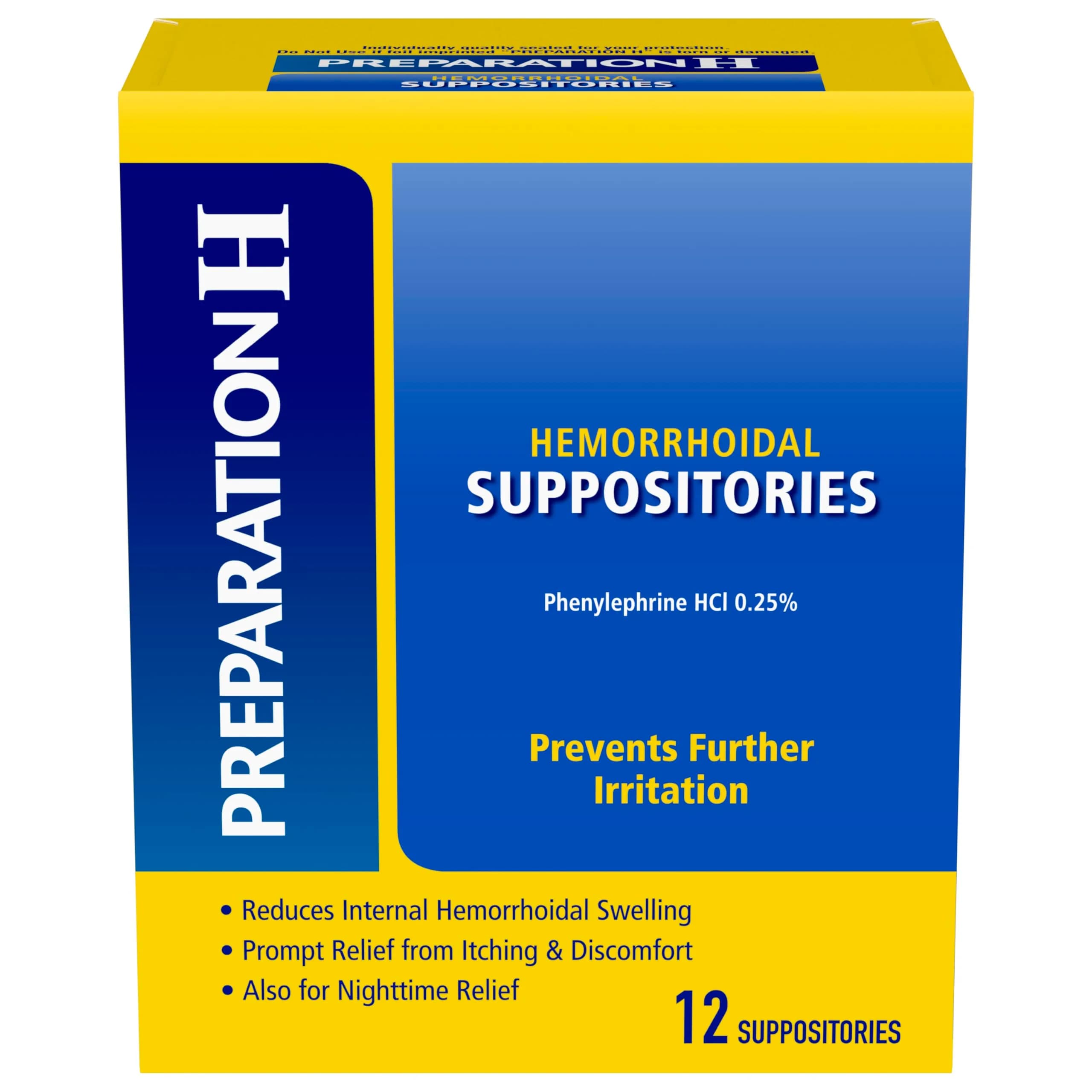 Preparation H Hemorrhoid Suppositories for Itching and Discomfort Relief - 24 Count (Pack of 2) | Doctor Recommended for Internal Hemorrhoids — Suppository