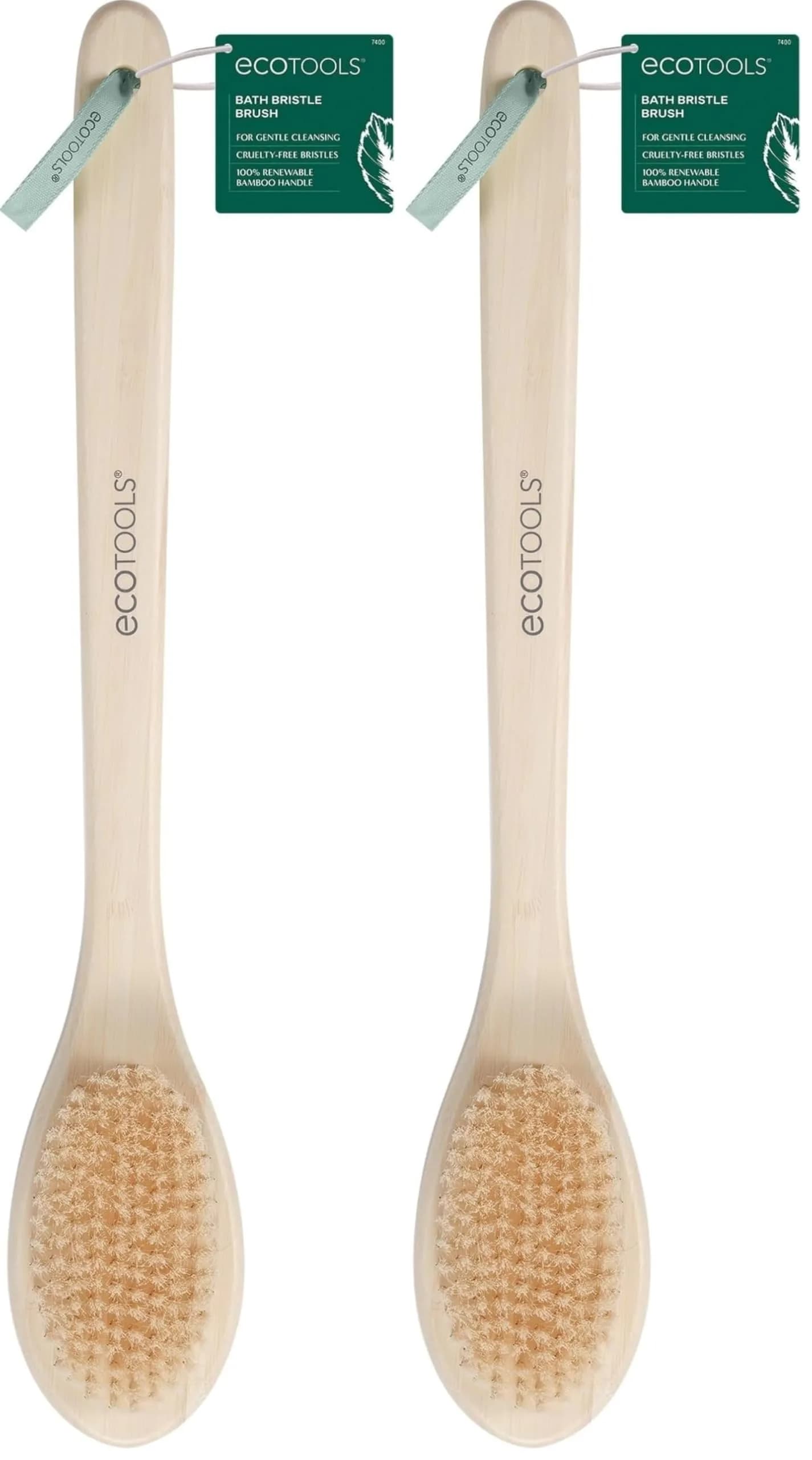 EcoTools Bath Bristle Brush, Long Handle Back Scrubber for Shower with Bamboo Handle | Gentle Exfoliation for Smooth Skin — Brown
