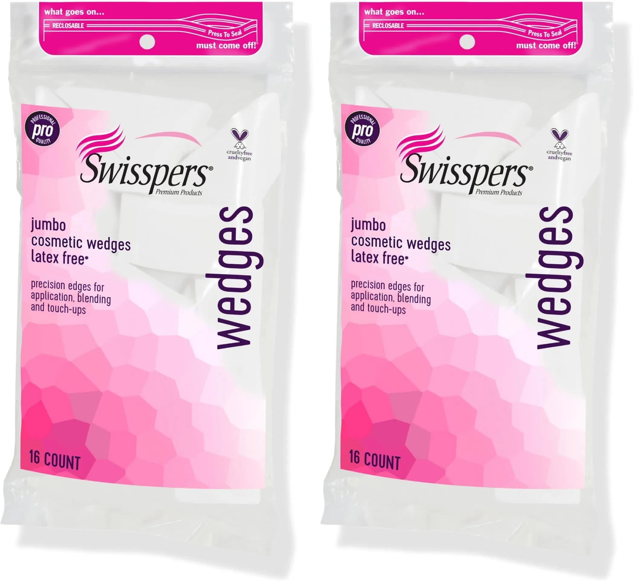 Swisspers Jumbo Size Latex-Free Cosmetic Wedges, 2 Pack of 16 Count Bags for Flawless Makeup Application - main product image